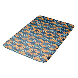 Alfombrilla De Baño Flores azul naranja Art Deco