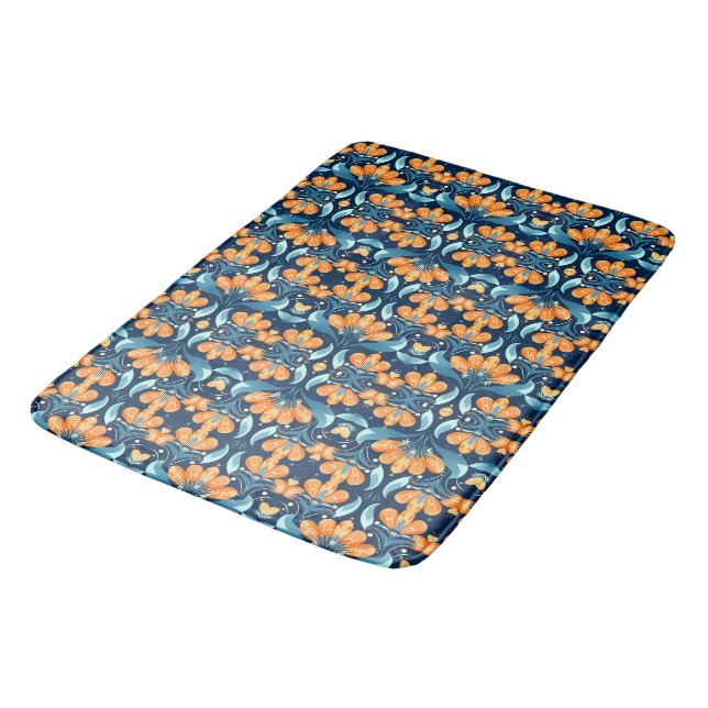 Alfombrilla De Baño Flores azul naranja Art Deco (Angular)