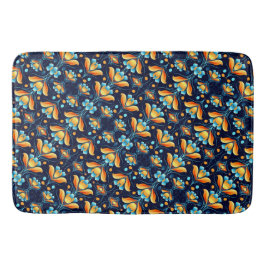 Alfombrilla De Baño Flores azul naranja Art Deco