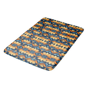 Alfombrilla De Baño Flores azul naranja Art Deco