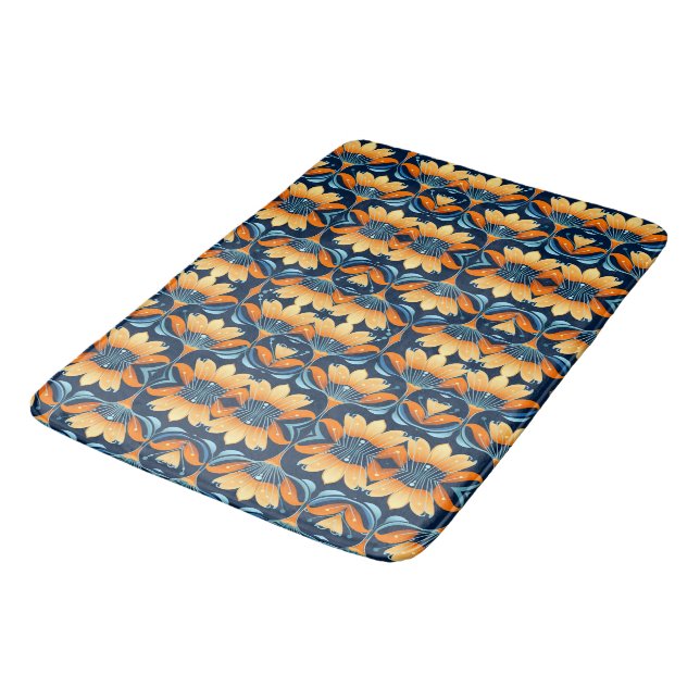 Alfombrilla De Baño Flores azul naranja Art Deco (Angular)