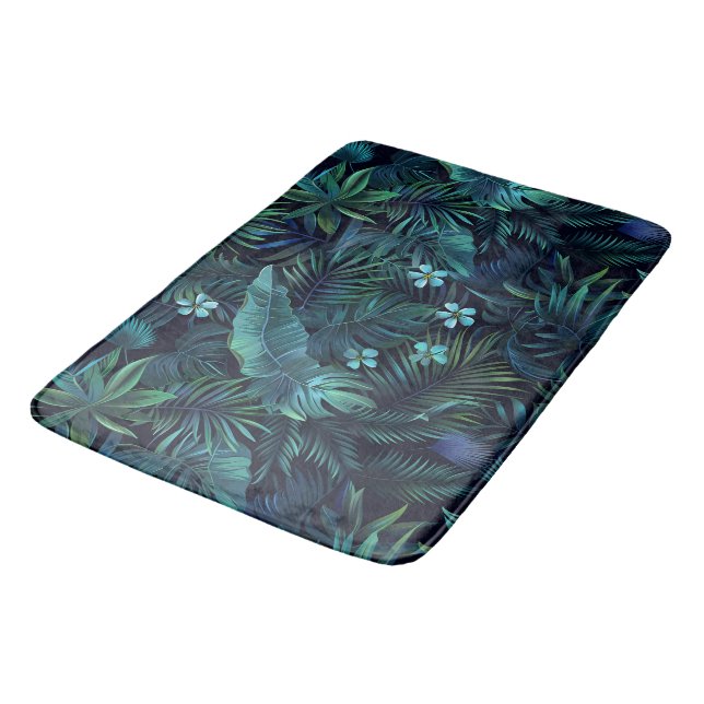 Alfombrilla De Baño Flores azules de hojas tropicales (Angular)