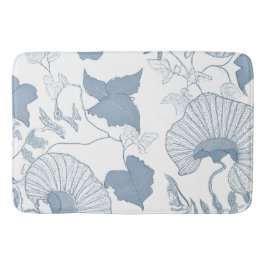 Alfombrilla De Baño Flores azules japonesas de fondo blanco