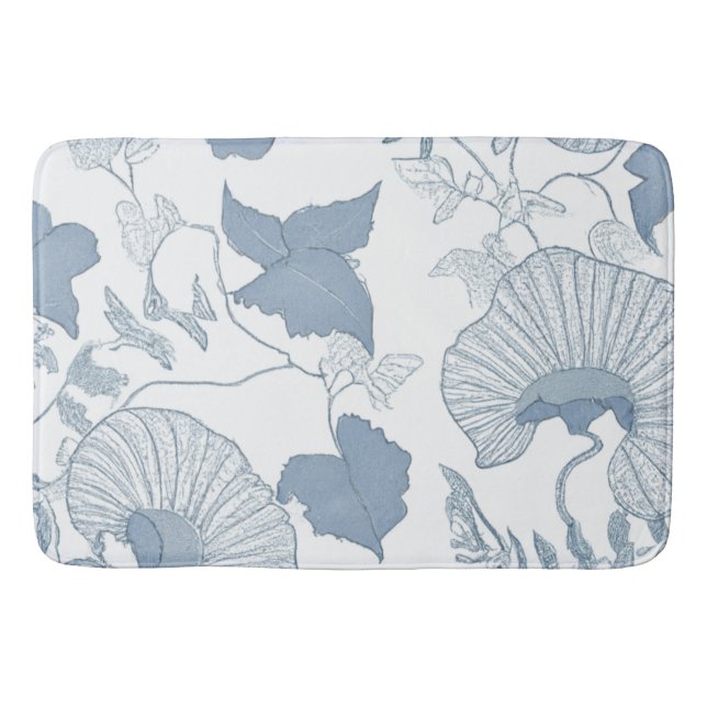 Alfombrilla De Baño Flores azules japonesas de fondo blanco (Anverso)