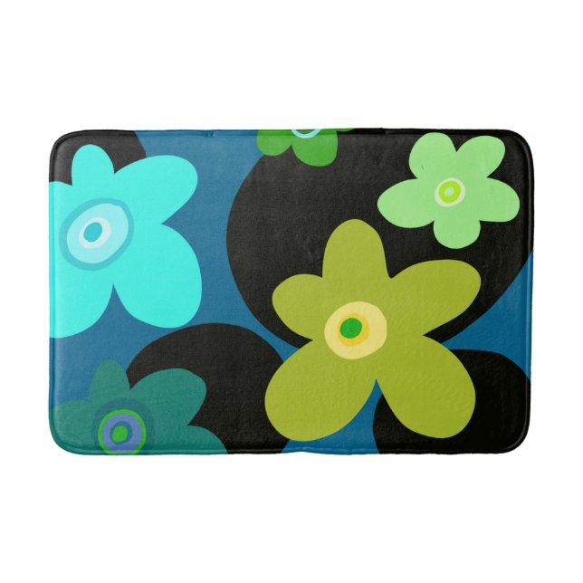 Alfombrilla De Baño Flores azules y verdes (Anverso)