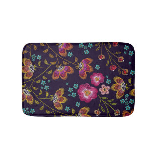 Alfombrilla De Baño Flores bordadas: patrón sin costuras de moda