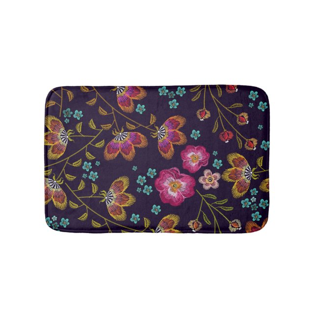 Alfombrilla De Baño Flores bordadas: patrón sin costuras de moda (Anverso)