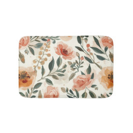 Alfombrilla De Baño Flores Botánicas de Acuarela Naranja Pintura