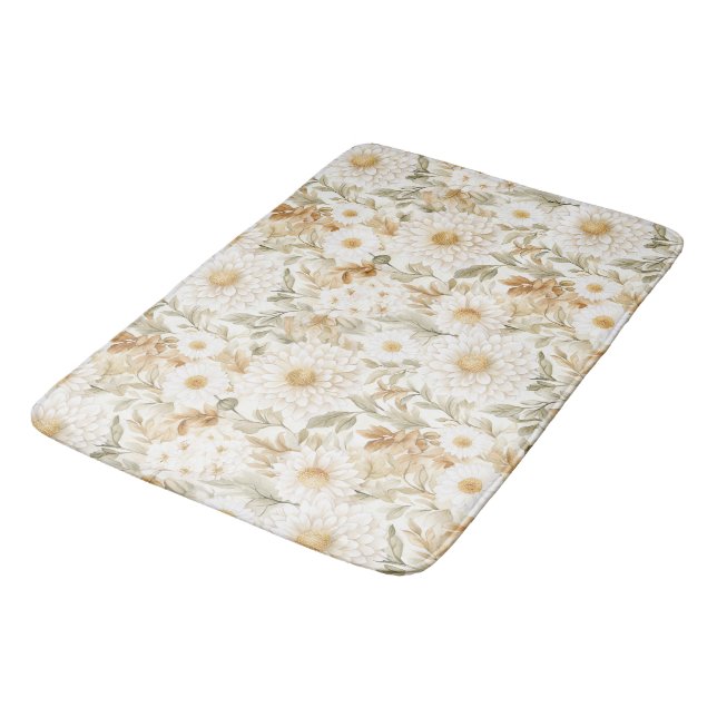 Alfombrilla De Baño Flores Campestres Crema Oro Blanco (Angular)