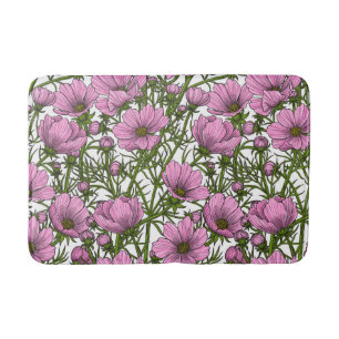 Alfombrilla De Baño Flores Cosmos rosadas