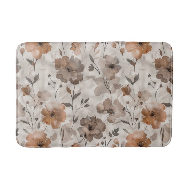 Alfombrilla De Baño Flores Crema Naranja Marrón (Anverso)