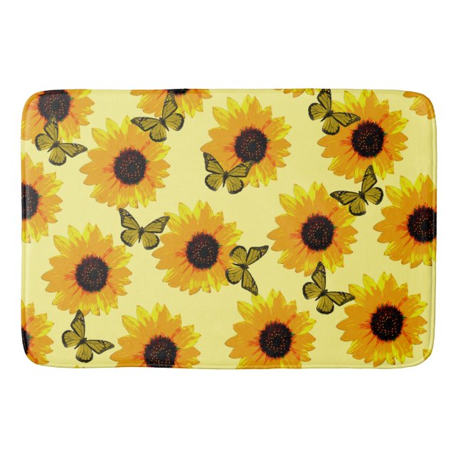 Alfombrilla De Baño Flores De Aceite Pintadas Y Mariposas, (Anverso)