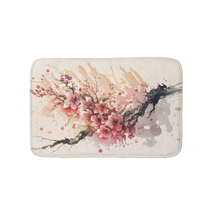 Alfombrilla De Baño Flores de acuarela de cerezo rosadas rojas florale