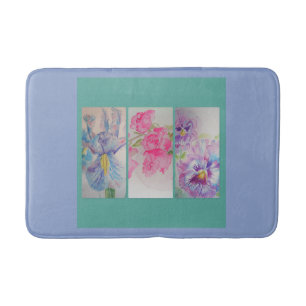 Alfombrilla De Baño Flores de amor Acuarela Turquesa Blue Bath Mat