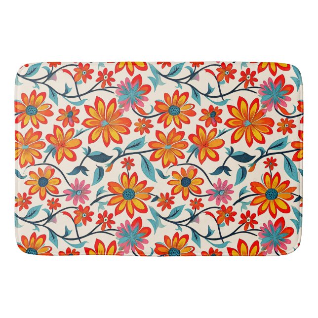 Alfombrilla De Baño Flores de arte folclórico caprichosas (Anverso)