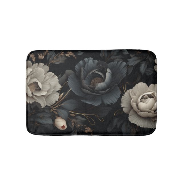 Alfombrilla De Baño Flores de blanco y negro (Anverso)