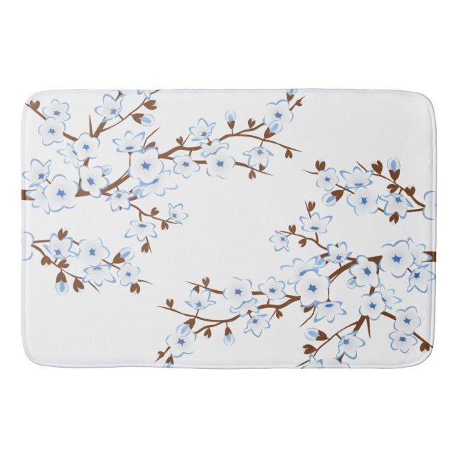 Alfombrilla De Baño Flores de Cerezo Azules Blancas (Anverso)