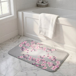 Alfombrilla De Baño Flores de cerezo rosadas grises