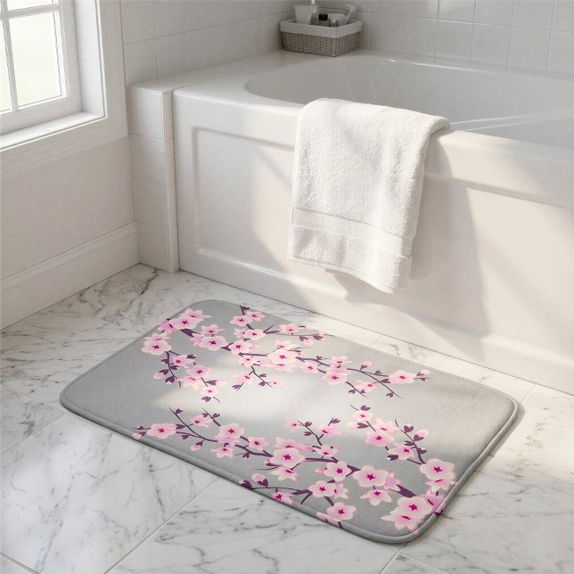 Alfombrilla De Baño Flores de cerezo rosadas grises (Subido por el creador)