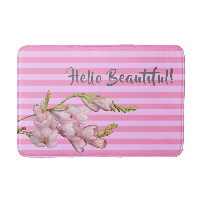 Alfombrilla De Baño Flores de cerezo Tiras Rosadas Hola Hermoso! (Anverso)