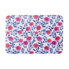 Alfombrilla De Baño Flores de color rosa fucsia en acuarela botánica