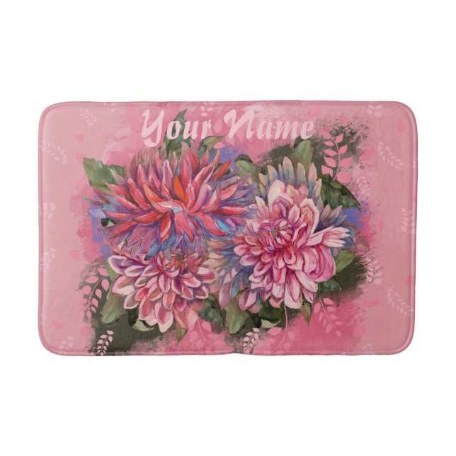 Alfombrilla De Baño Flores de dalias rosadas acuarela (Anverso)