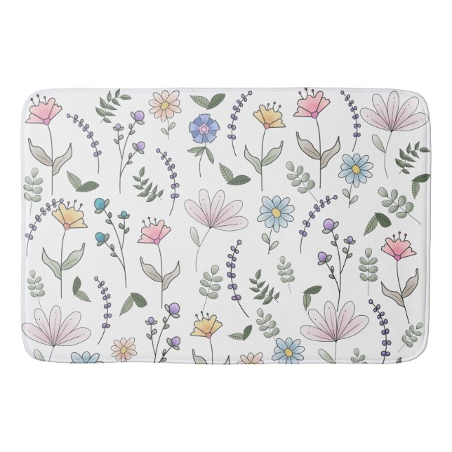 Alfombrilla De Baño Flores de doodle acuáticas de primavera (Anverso)