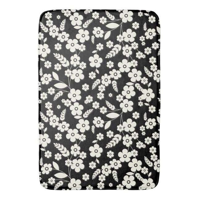 Alfombrilla De Baño Flores de encaje sobre negro (Frente vertical)