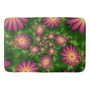 Alfombrilla De Baño Flores de fantasía rosa arte fractal abstracto mod