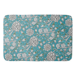Alfombrilla De Baño Flores de flor de plata azul vintage