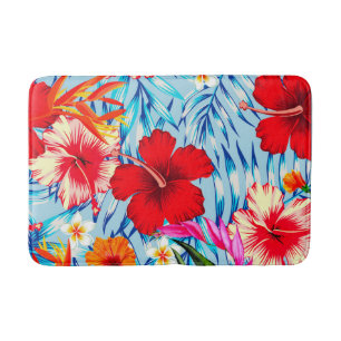 Alfombrilla De Baño Flores de hibiscos tropicales azules