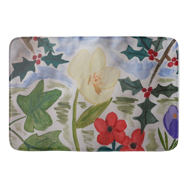 Alfombrilla De Baño Flores de invierno y Holly (Anverso)