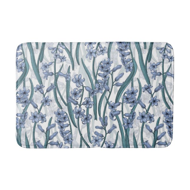 Alfombrilla De Baño Flores de jacinto azul sobre blanco (Anverso)