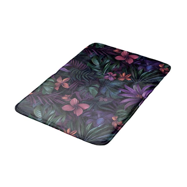 Alfombrilla De Baño Flores de jungla oscura (Angular)