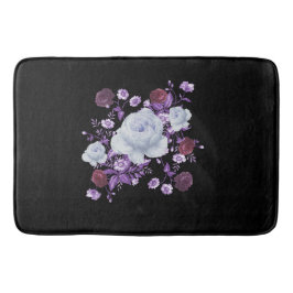 ALFOMBRILLA DE BAÑO FLORES DE LILA, FONDO NEGRO