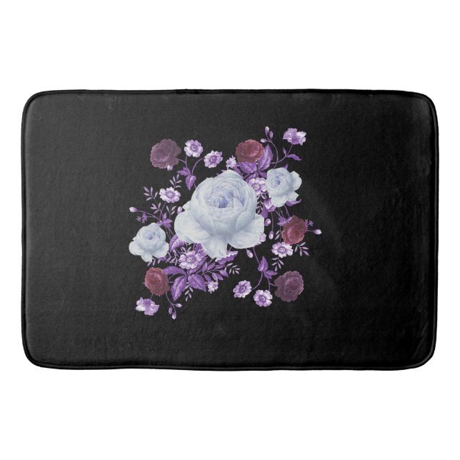 ALFOMBRILLA DE BAÑO FLORES DE LILA, FONDO NEGRO (Anverso)