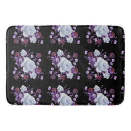 ALFOMBRILLA DE BAÑO FLORES DE LILA, FONDO NEGRO