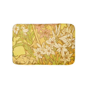 Alfombrilla De Baño flores de lirio Art Nouveau de Alfonse Mucha