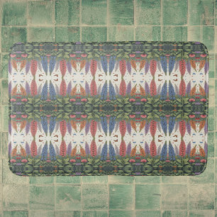 Alfombrilla De Baño Flores de Lupine Mariposas Patrón Floral Vintage