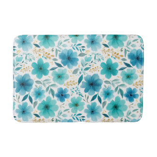 Alfombrilla De Baño Flores de manantial azul acuático elegante botánic
