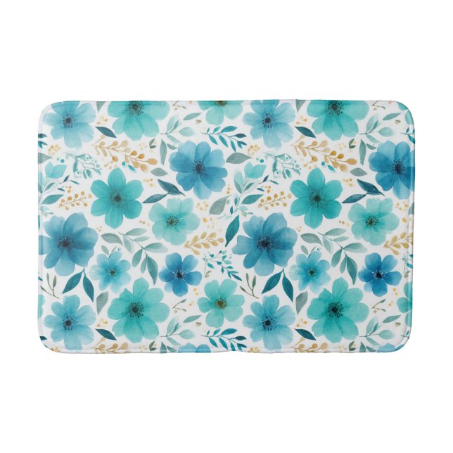 Alfombrilla De Baño Flores de manantial azul acuático elegante botánic (Anverso)