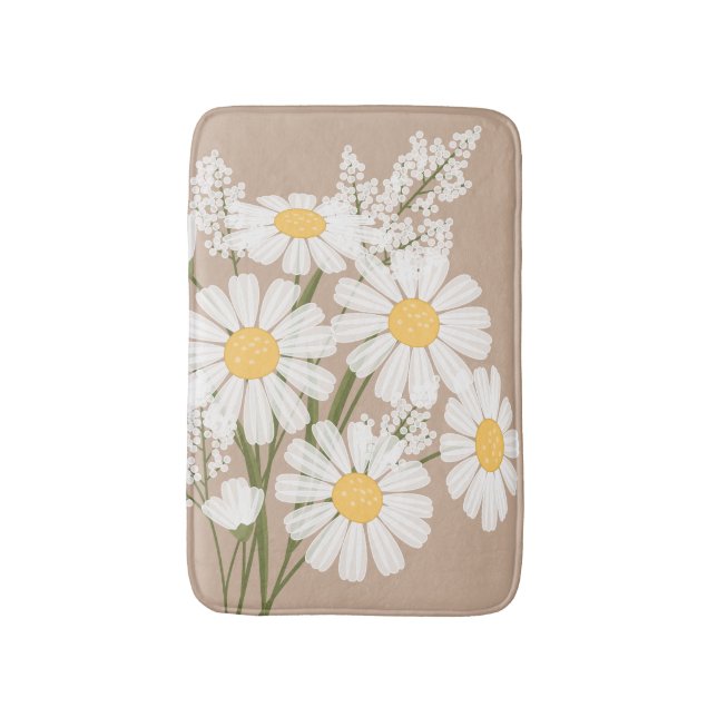 Alfombrilla De Baño Flores de margarita blanca en beige (Frente vertical)