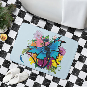 Alfombrilla De Baño Flores de mariposa azul Dragon