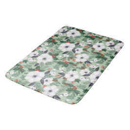 Alfombrilla De Baño Flores de Navidad blanco y motivos de bayas rojas