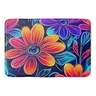 Alfombrilla De Baño Flores de neón florecen