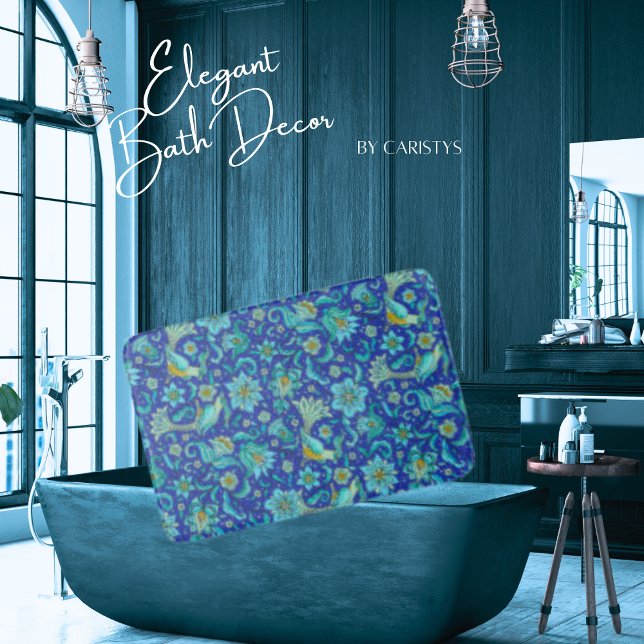 Alfombrilla De Baño Flores de pájaros azul real, amarillo (Subido por el creador)