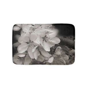Alfombrilla De Baño Flores De Primavera Florecen En Blanco Y Negro