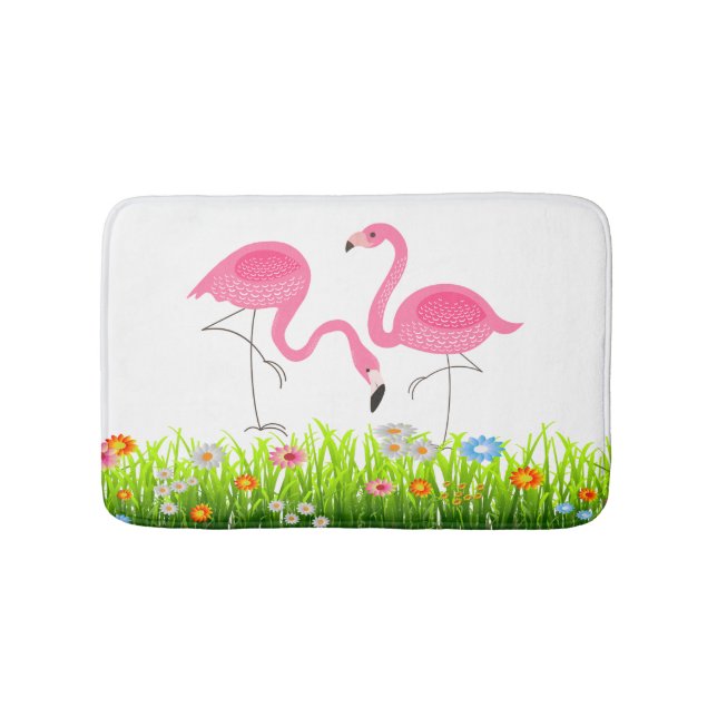 Alfombrilla De Baño Flores de primavera y flamencos rosados (Anverso)