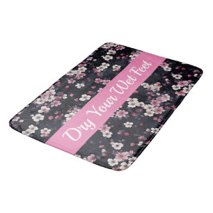 Alfombrilla De Baño Flores de Sakura rosada negra, diseño de patrones,