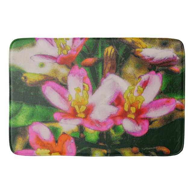 Alfombrilla De Baño Flores de salpicaduras rosas (Anverso)